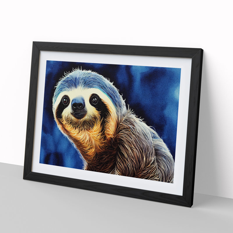 Watercolour Sloth Vol.1 - Single Picture Frame Print, Black, 46cm H x 64cm W