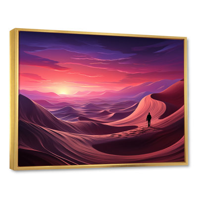 «Mauve et rose», homme perdu dans le désert I - Art mural paysages spatiaux