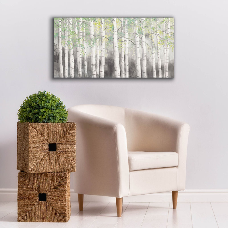«Soft Birches Charcoal» par James Wiens, art mural sur toile, H 20 po x l 40 po