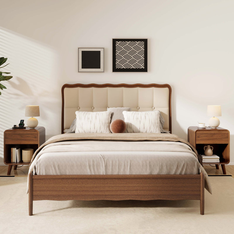 Table de chevet avec commode de chambre à coucher avec 2 tiroirs, commode moderne en noyer et table de chevet avec 1 tiroir