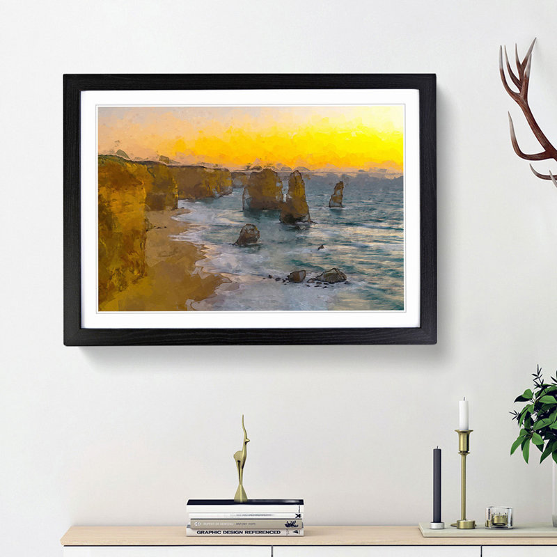 Sunset over the Twelve Apostles in Abstract - Picture Frame Graphic Art Print, Black Framed, 36cm H x 48cm W x 2cm D