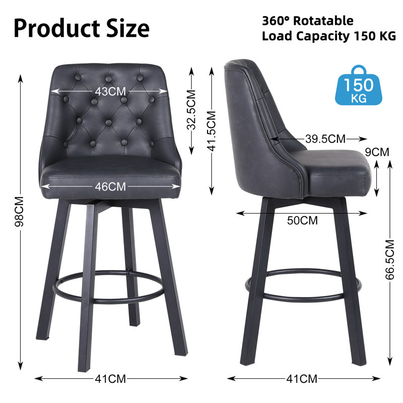 Swivel Upholstered Counter Stool with Metal Frame, Black