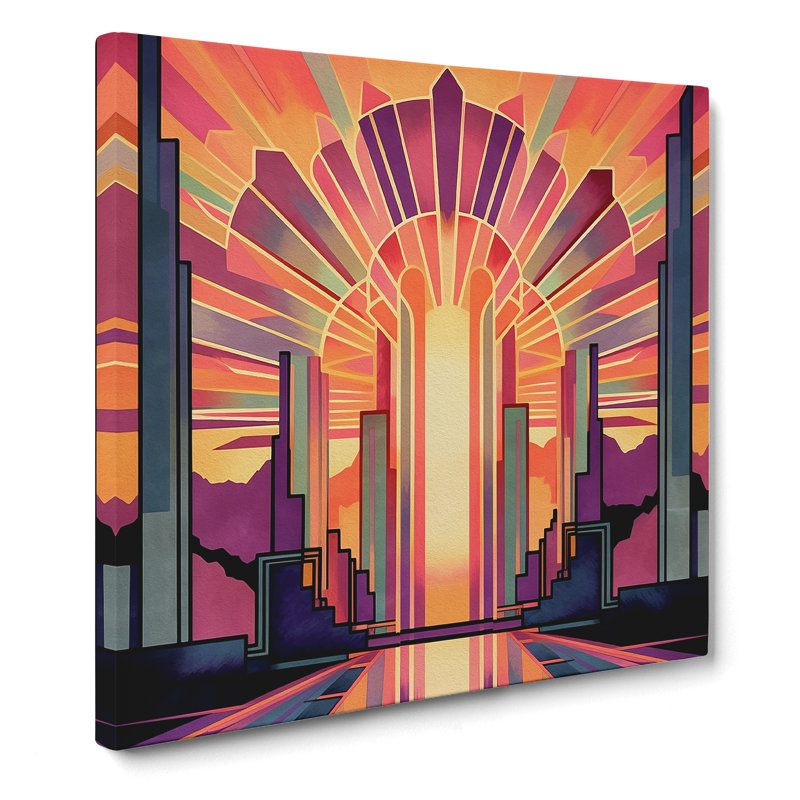 Art Deco Sunset Drawing - Print, 50cm H x 50cm W x 3cm D