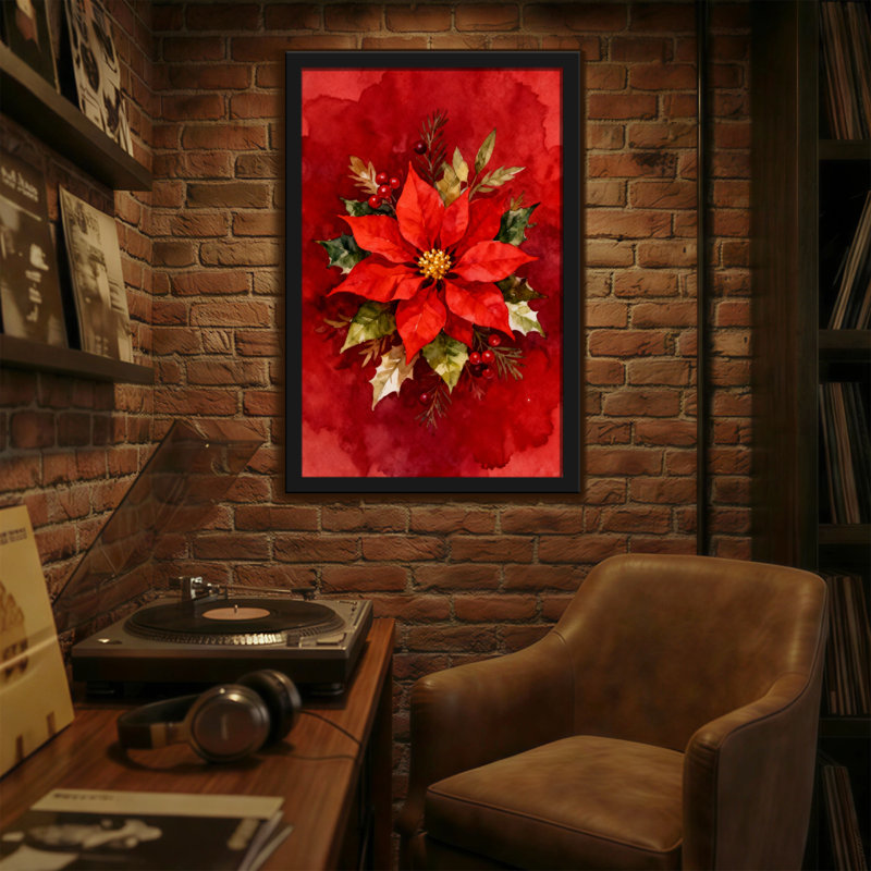 Poinsettia de Noël rouge avec feuilles vertes et baies