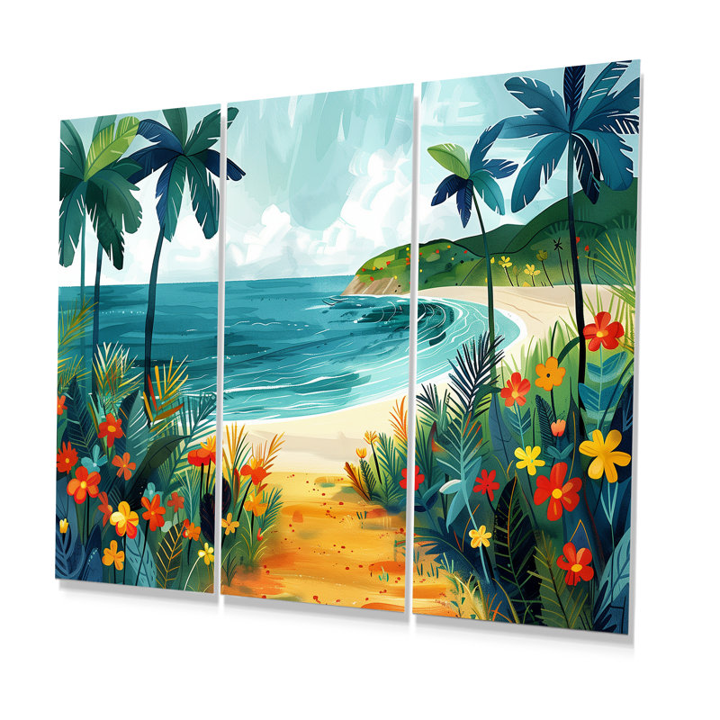 «Orange Green Coastal Beach In Mexico II», ensemble d'art mural plage, Métal métal, H 28 po x l 36 po x P 1 po