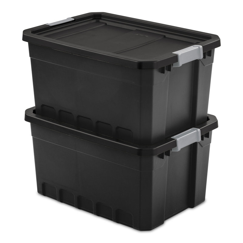 Sterilite Rugged Industrial Stackable Storage Tote w/ Lid, Black