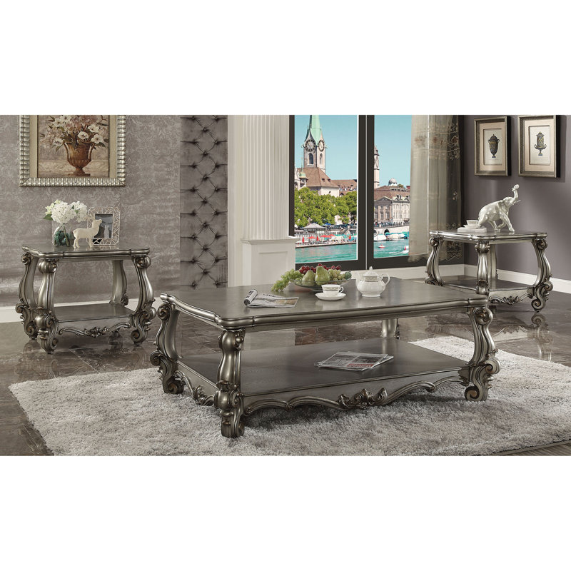 Antique Platinum End Table With Bottom Shelf