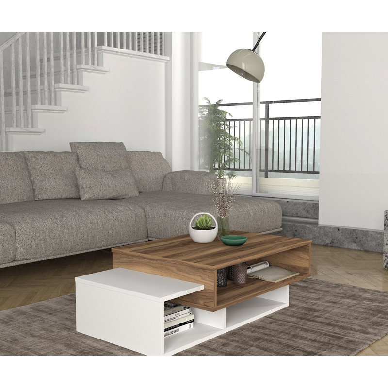 Aldermary Floor Shelf Coffee Table, White/Walnut