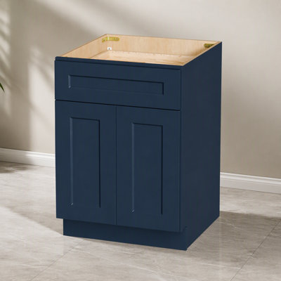 Armoire 24 po bleu marine avec porte à fermeture en douceur, tiroir, unité de rangement en bois massif avec tablette réglable pour la cuisine, la salle de bain, la buanderie et le garage (l 24 po x P 24 po x H 34,5 po)