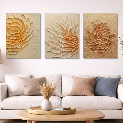 Solar Flare Botanical Dream - Ensemble de 3 décorations murales modernes en métal