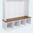 Hall Tree MDF Entryway Storage Bench with Cabinets, Open Cubbies & Coat Rack Hooks, Farmhouse 4-in-1 Hall Tree for Living Room & Mudroom