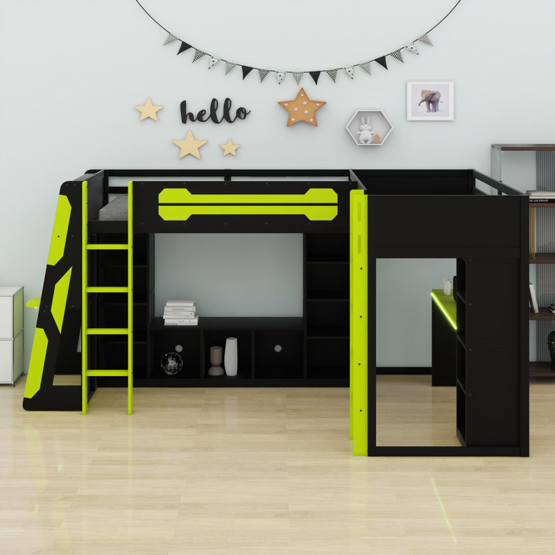 Base de lit en forme de L avec lumières DEL RVB, Vert