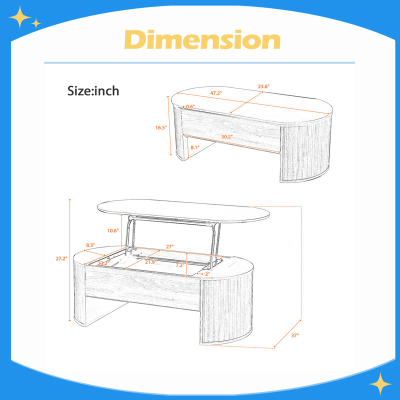 Table basse à plateau relevable massif avec compartiment caché 47,2 po Solid Table, Brown