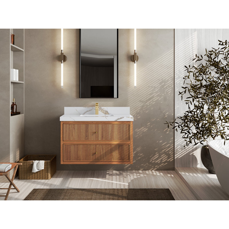 Ensemble de meuble-lavabo simple 36 po avec plateau en quartz Shaiann