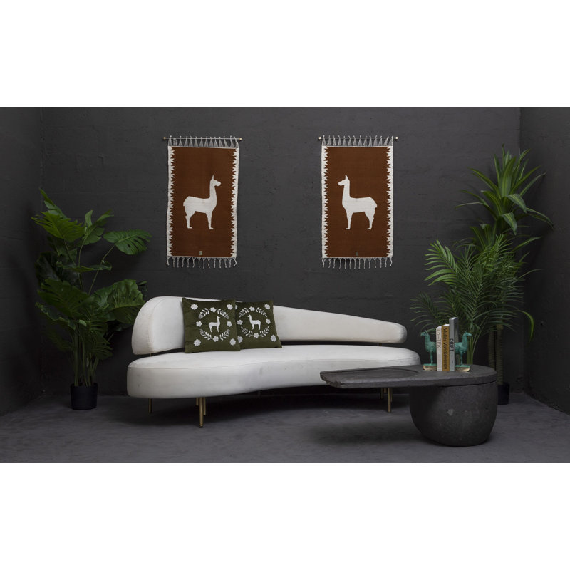 Llama Sheep Wool Handwoven Tapestry, Aged Bronze Wall Mount, Terracota, Terracota