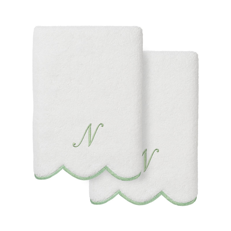 Ensemble de serviettes à main personnalisables 2 pièces Linorn Home Textiles 100% coton turc ADORNIA, N, Blanc/vert