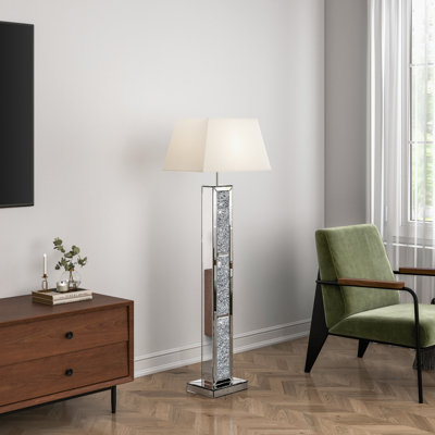 Crystal Mirrored  Handcrafted Sparkle Glass Floor Lamp With Square Shade For Living Room, Bedroom, Glam Home Decor
