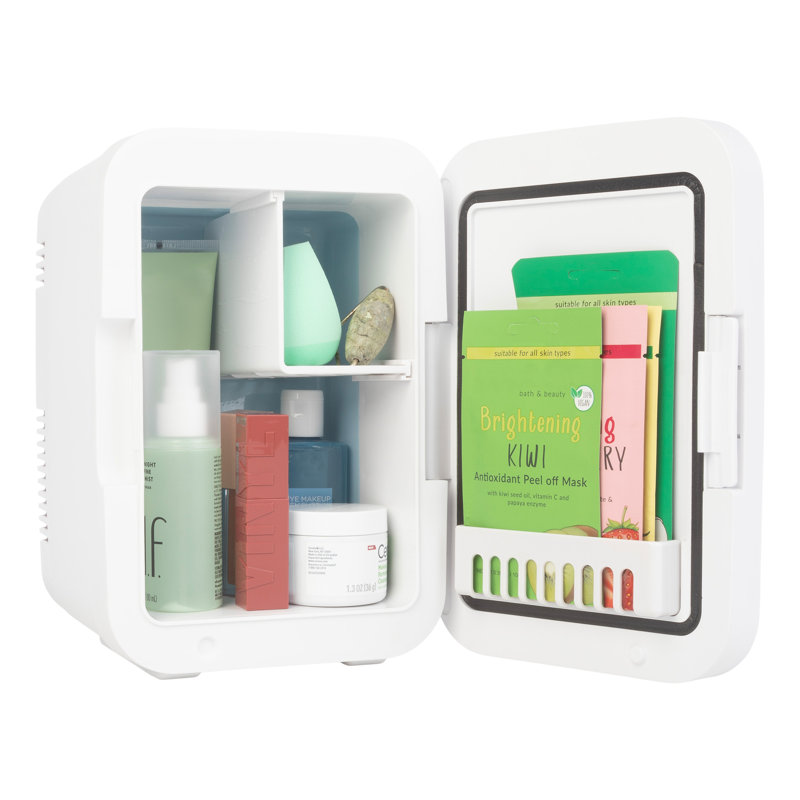 Mini-réfrigérateur portatif de comptoir 0,14 pieds cubes pour le maquillage, la voiture, le bureau et la chambre à coucher - Blanc