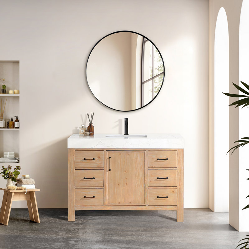 Ensemble de meuble-lavabo simple 48 "avec miroir, Brun, Blanc, Noir mat