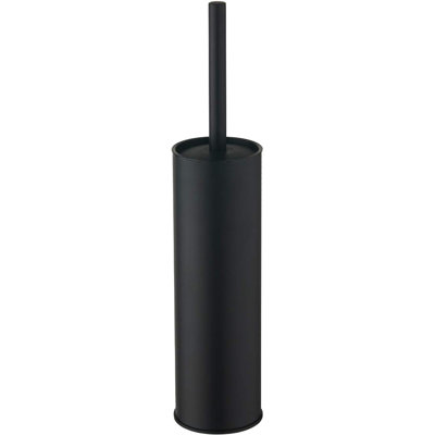 Toilet Brush And Holder Set,  304 Stainless Steel Toilet Brush With Long Brush Handle, Matte Black Toilet Scrubber And Covered Holder, Round Design Sturdy And Space Saving, Covered Brush