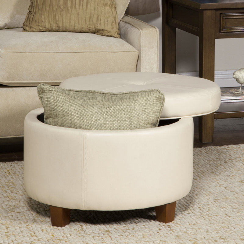 Breyonce Faux Leather Ottoman, Cream Faux Leather