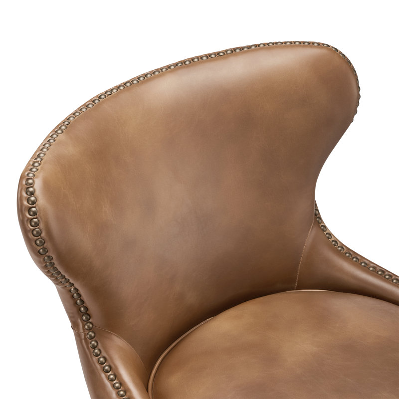 Tabouret de bar et de comptoir pivotant Caraline, Tabouret de comptoir (siège d'une hauteur de 26 p, Similicuir brun ciré