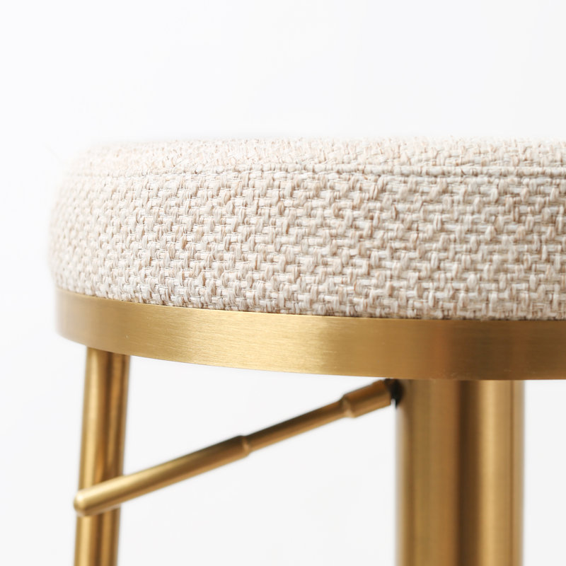 Alfonz Swivel Upholstered Adjustable Height Counter Stool with Metal Frame, Beige/Gold 