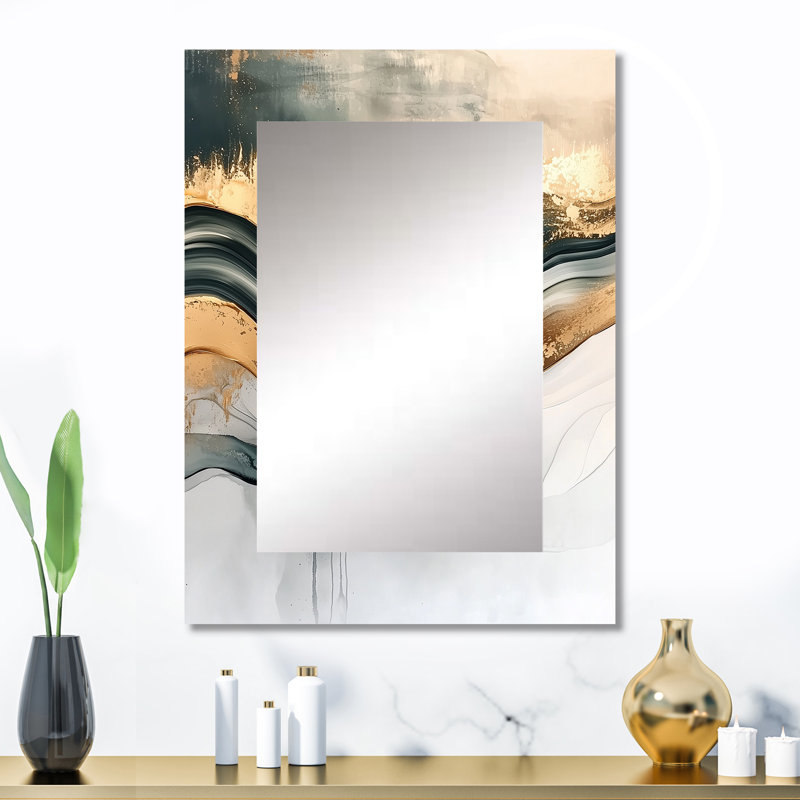 Silent Melody Of Golden Hard Edge Ink II - Hard Edge Painting Decorative Mirror, Gold Wall Mirror, Printed Metal Art