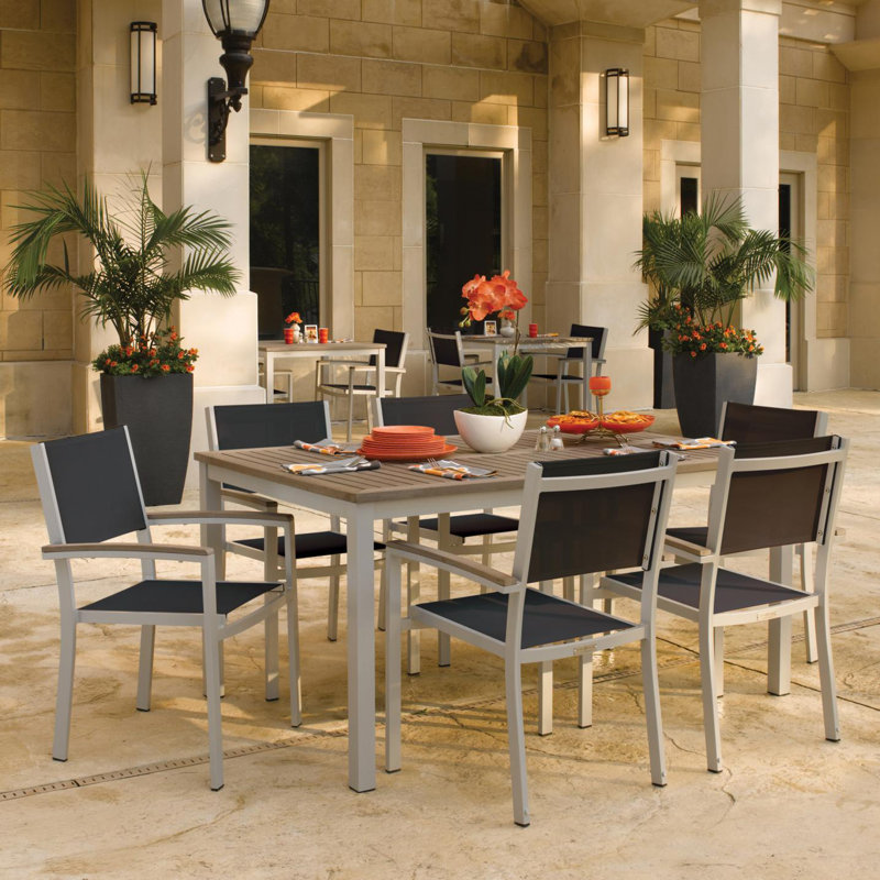 Travira Stacking Patio Arm Chair, Ninja Black Basketweave, Flint, Tekwood Natural