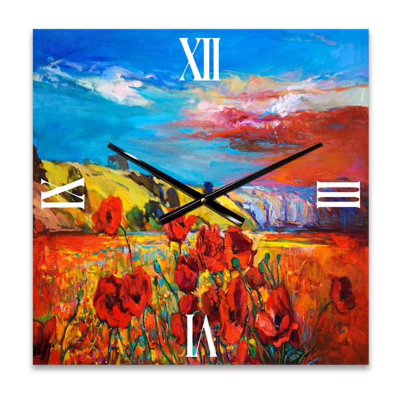 Horloge murale Blossomg Poppy Fieldsunder a Sky, Petit