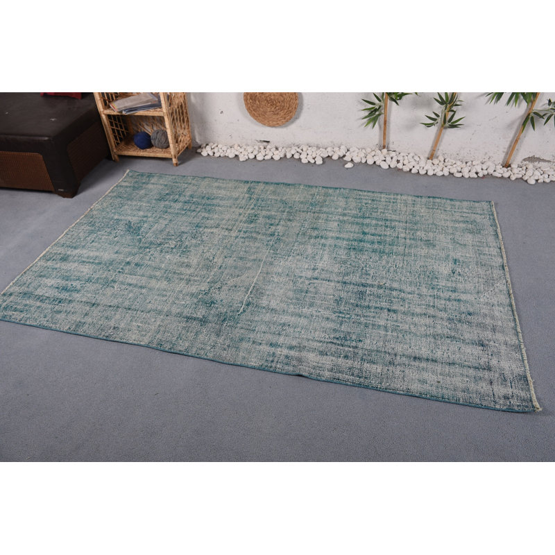 Tapis de 4,7 x 7,6 pi, tapis en laine, tapis tissé à la main vert, tapis rétro, tapis géométriques, tapis turcs