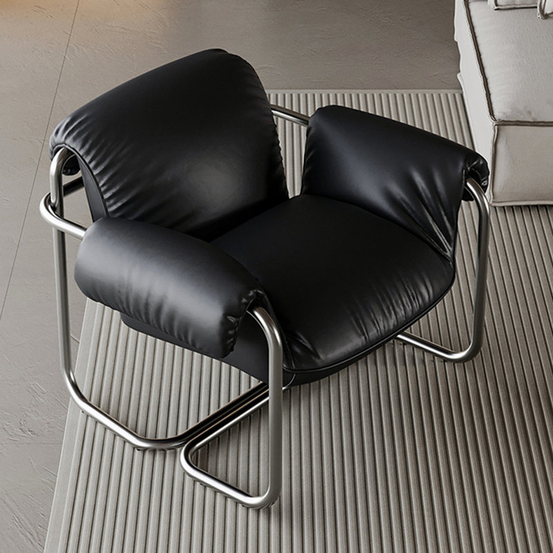 Fauteuil d'appoint italien en cuir Nappa minimaliste avec structure en acier inoxydable pour un usage domestique