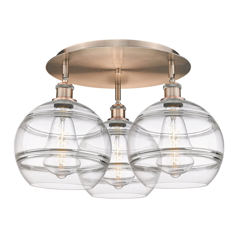 Plafonnier semi-encastré Glassoff, H 12,63 po x l 21,75 po x P 21,75 po, Transparent, Cuivre antique