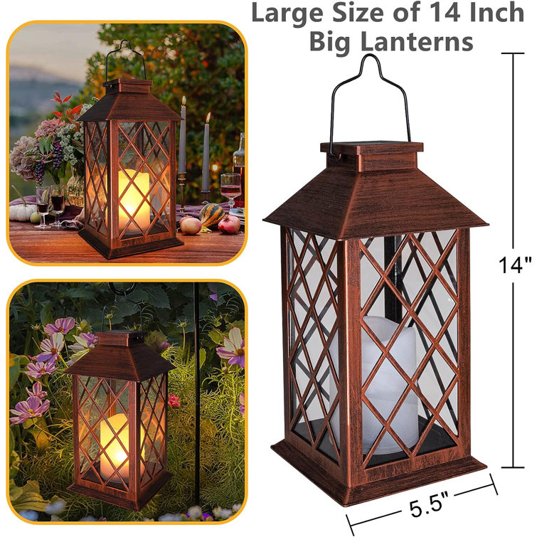 2 PACK | Solar Power Flameless Flickering Hanging Outdoor LED Candle  Lanterns