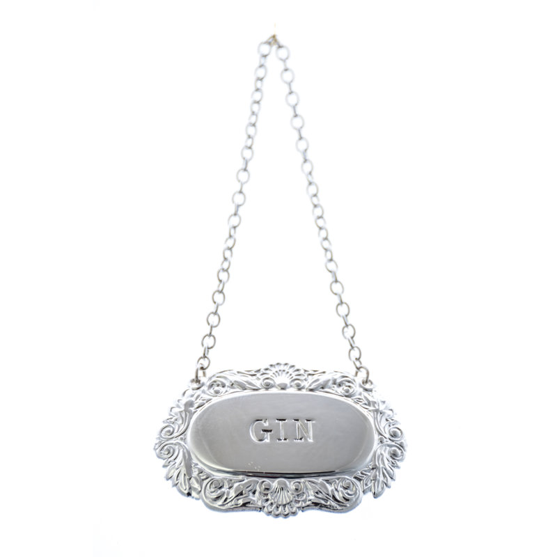 Decanter Label-Gin, Shell and Scroll