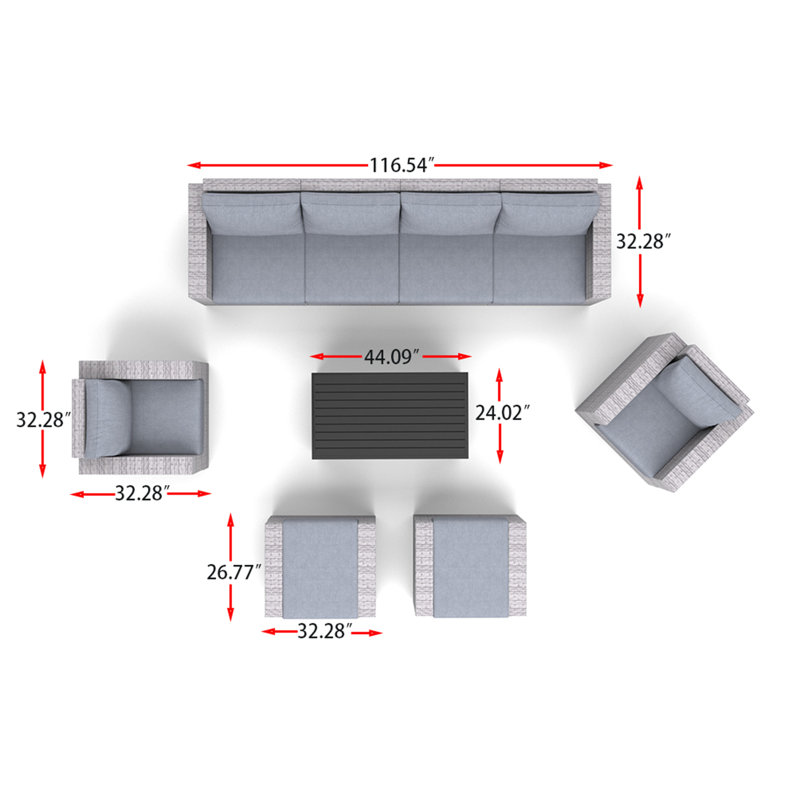 Avrahom 6 - Person Patio Conversation Sets with Cushions, Gray
