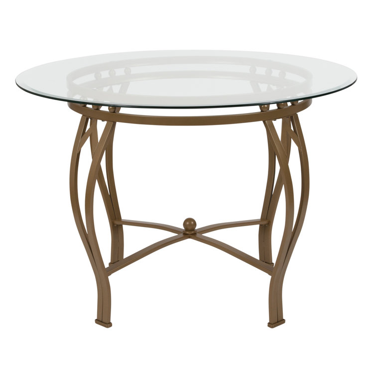 Syracuse Round Glass Dining Table with Bowed Out Metal Frame