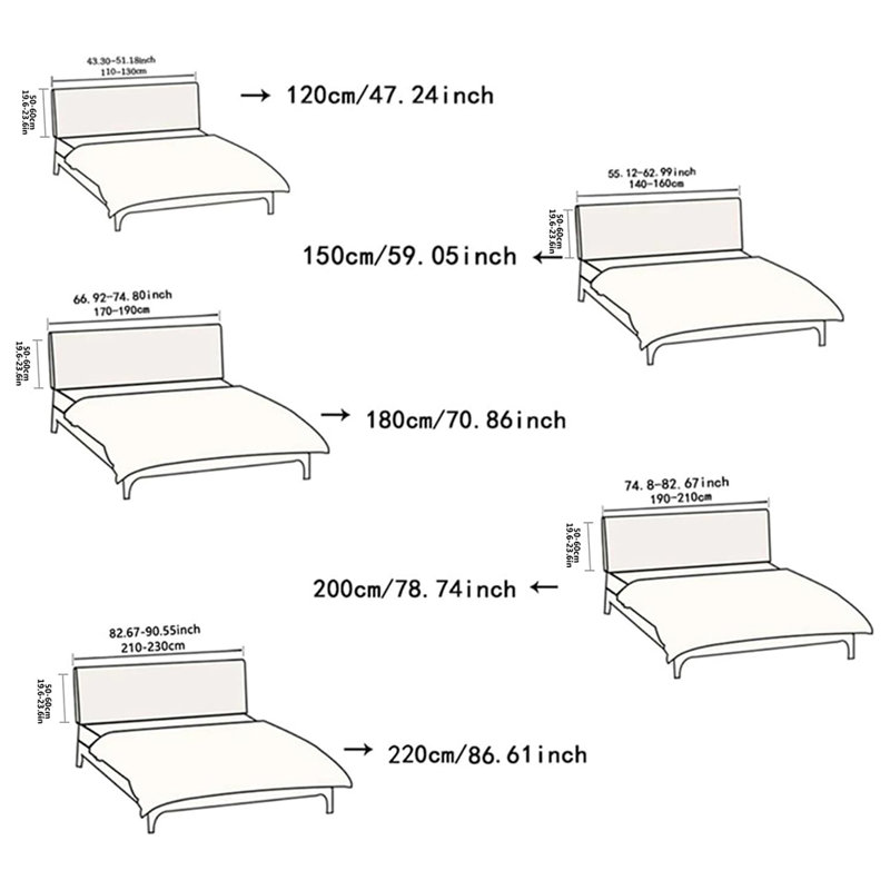 Headboard Slipcover Jacquard Bed Headboard Cover Solid Color Elastic Bed Head Slipcover Leaves Printed All-Inclusive Bed Backrest Cover Bedroom 150Cm/59.05In,Light Gray