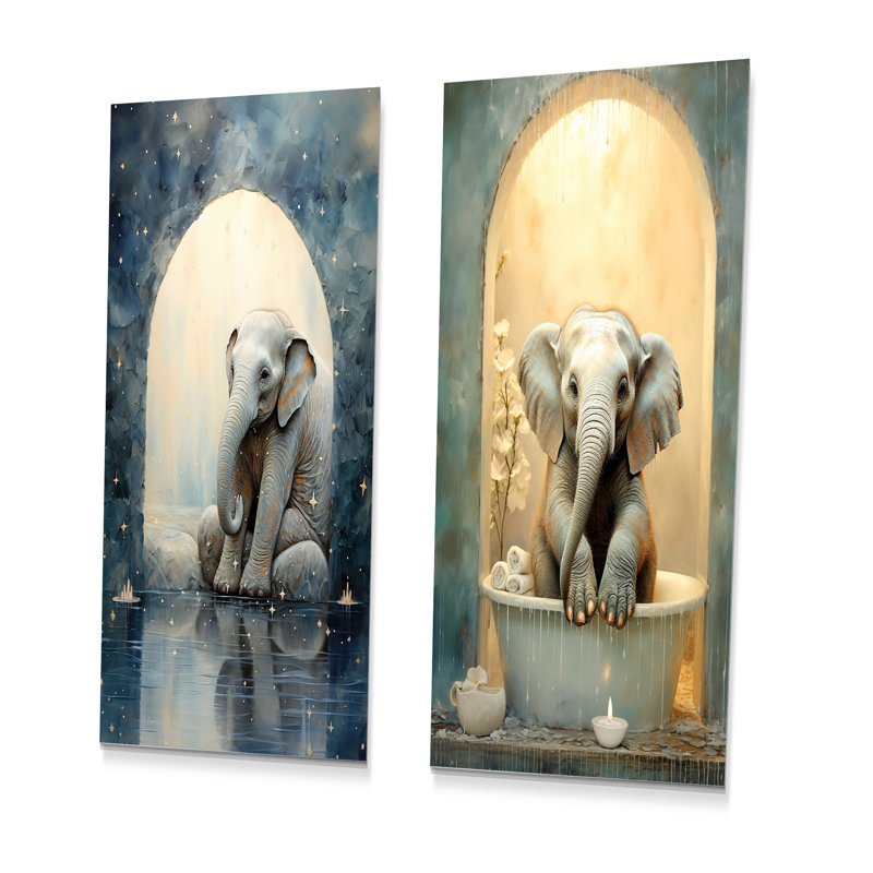Éléphant de salle de bain - Ensemble de 2 décorations murales en métal pour salle de bain, H 28 po x l 24 po