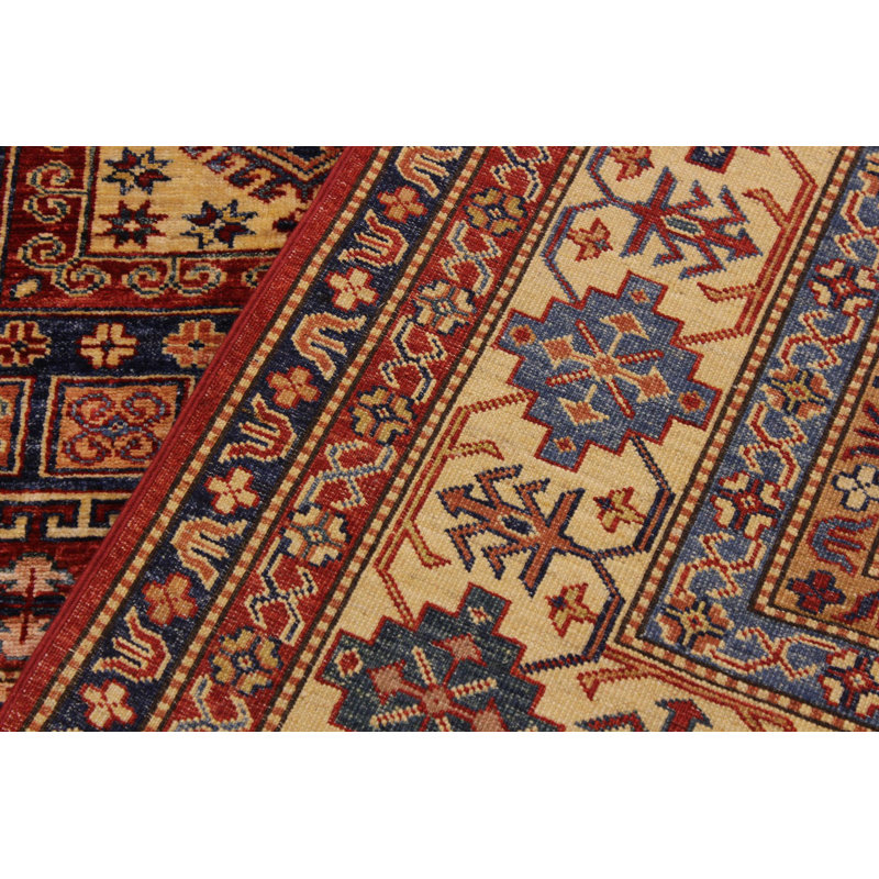Tapis rouge / jaune en laine noué à la main 6 pi 8 po x 9 pi 11 po Lovorko