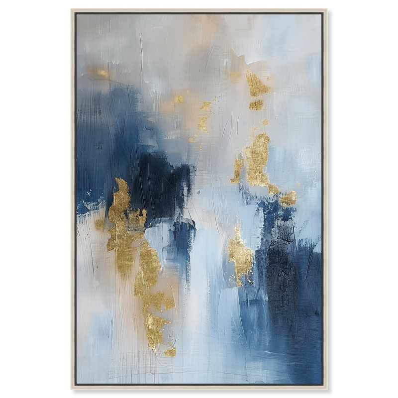 Morning Dew Blue Abstract Canvas Wall Art with Silver Frame