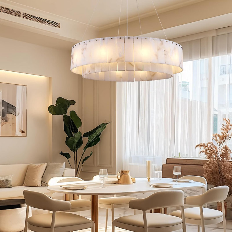  Lustre rond en or Kipley Modern Drum Alabaster (ampoules incluses)