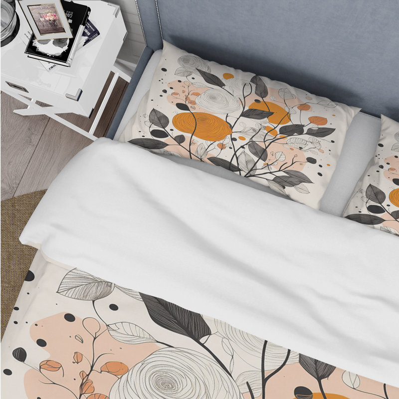 Ensemble de housse de couette abstraite rétro en terre cuite Wildflowers Illustration - polyester microfibre