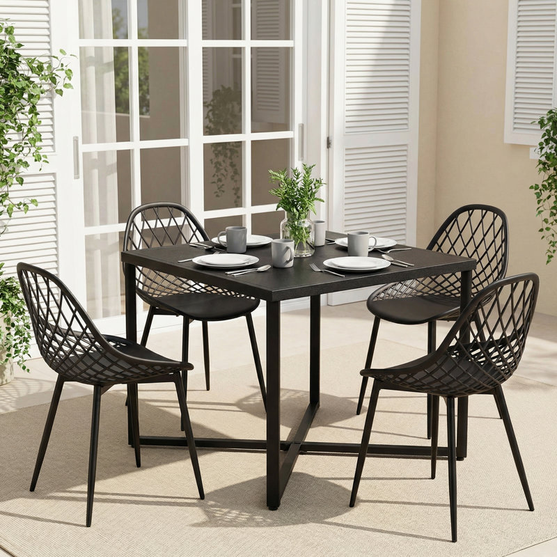 Dining Chair Plastic Seat with Sturdy Metal Legs, Black