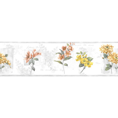 Bordure de papier peint à motif de fleurs céruléennes L 15 pi x l 7 po Dolcie