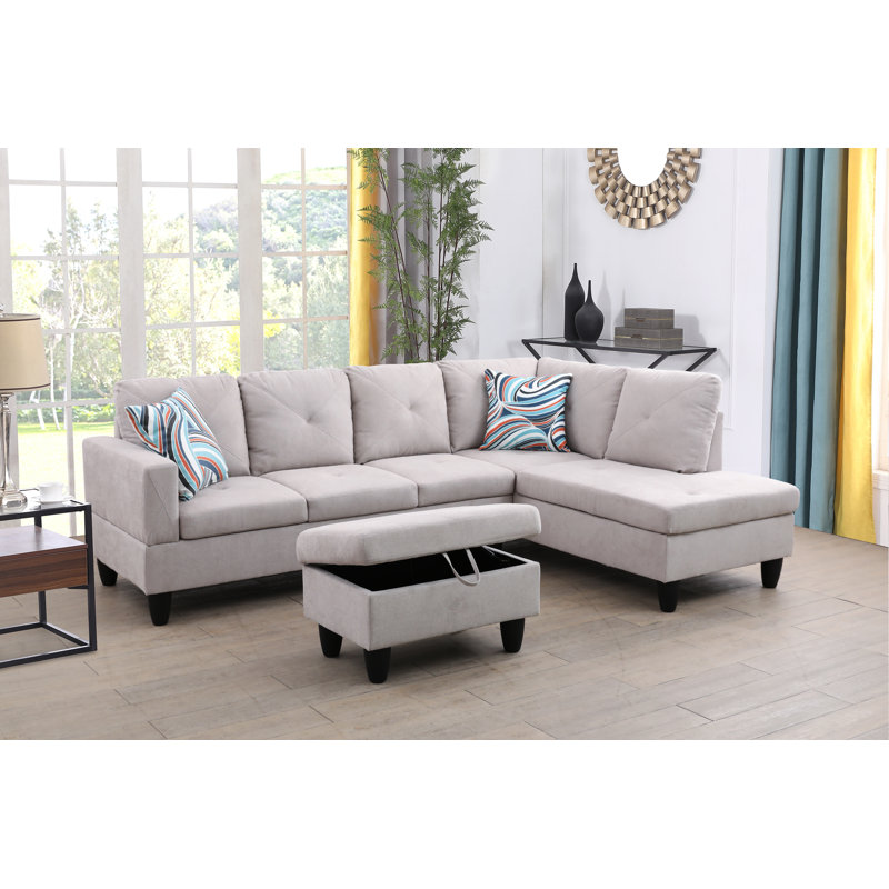 Eolia 97"Right Hand Facing Sofa & Chaise, Light Gray  