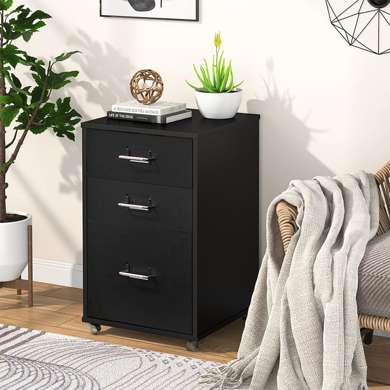 Eulonda 28cm Wide 3 -Drawer Mobile File Cabinet, Black