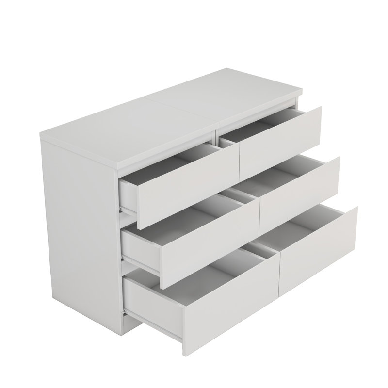 Ensemble de 2 tables de chevet en bois avec 3 tiroirs, Blanc, 2