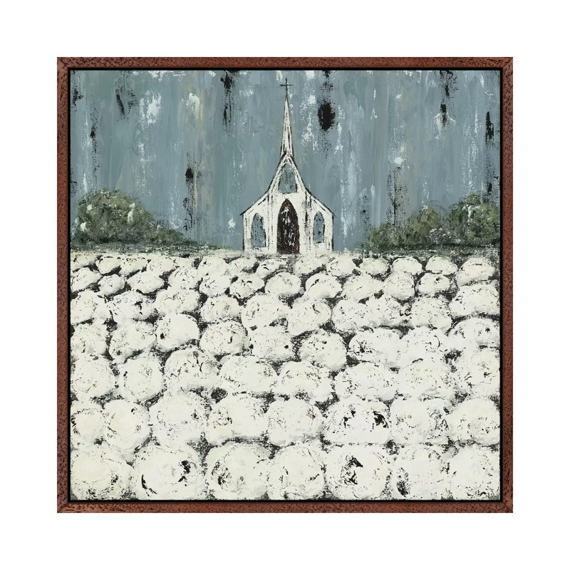 Church Cotton Fields by Ashley Bradley - Gallery-Wrapped Canvas Giclée on Canvas, Classic Brown Wood Framed