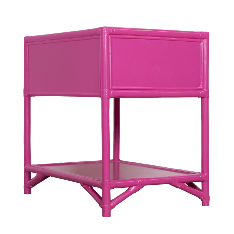 Olivia Collection 1 - Drawer Rattan Nightstand, Hot Pink